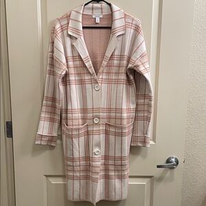 Nine West Plaid Blazer in Pink and Cream